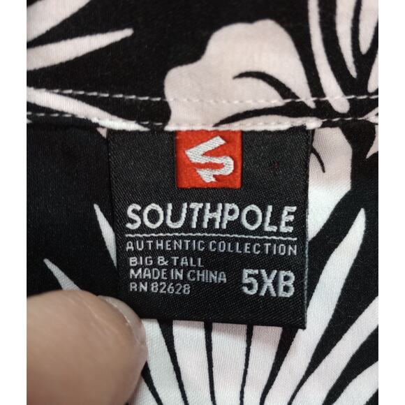 Southpole Shirt Mens 5XL Black White Hawaiian Floral Button Up Big Tall Summer - Picture 5 of 7